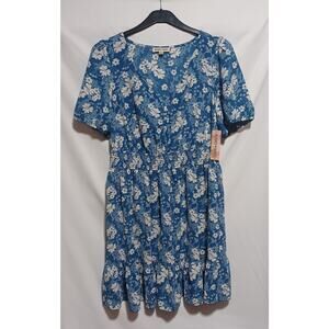 Inspired Hearts Women's 2X Blue Floral Ruffle Dress NWT